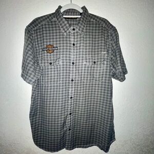 HARLEY DAVIDSON Mens Grey Plaid Short Sleeve Button up Shirt SZ L